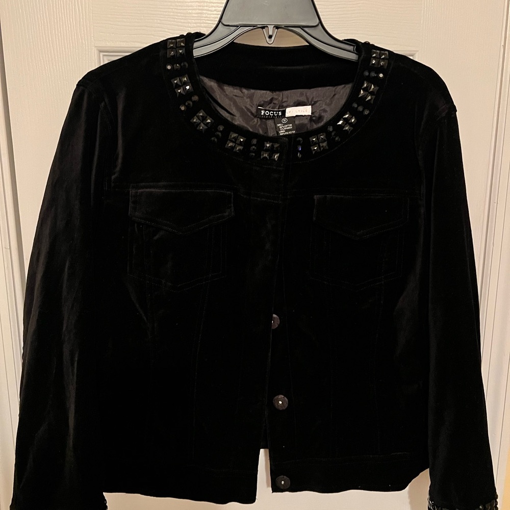 Black velvet Women's Jacket with Studded Collar